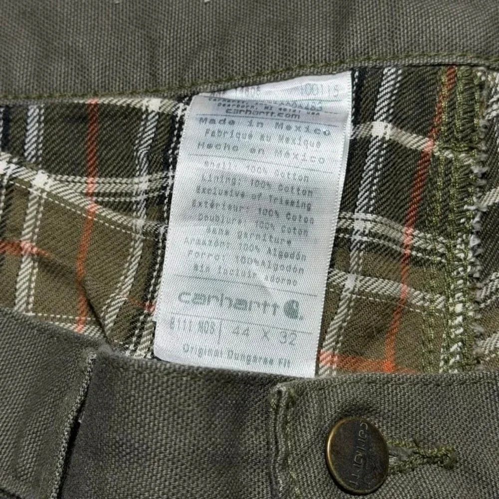 Carhartt Canvas Plaid Lined Dungaree Utility Pants‎ Gray Size 44x32 B111 MOS
